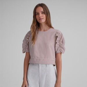 Club Monaco ruffle short-sleeve striped cropped top size small